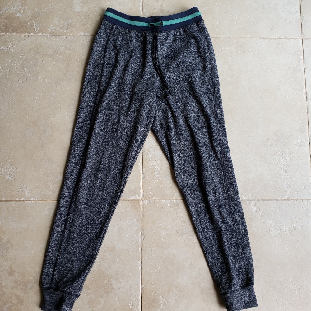 AEO grey joggers with blue stripe and tie waist